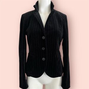 Vintage Y2K J Crew Black Velvet Blazer Pinstripe Jacket Fitted Fall Sz S